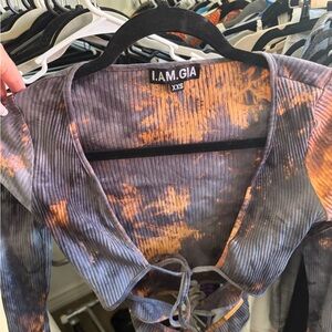 I.AM.GIA Gray and Orange Tie-Dye Blouse